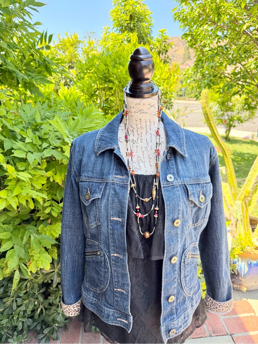 Chicos Denim Jean Jacket with Leopard Cuffs - Picture 2 of 2